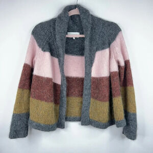 The Great Stripe Lodge Cardigan Maple Multi Stripe Open Front Alpaca Merino Wool